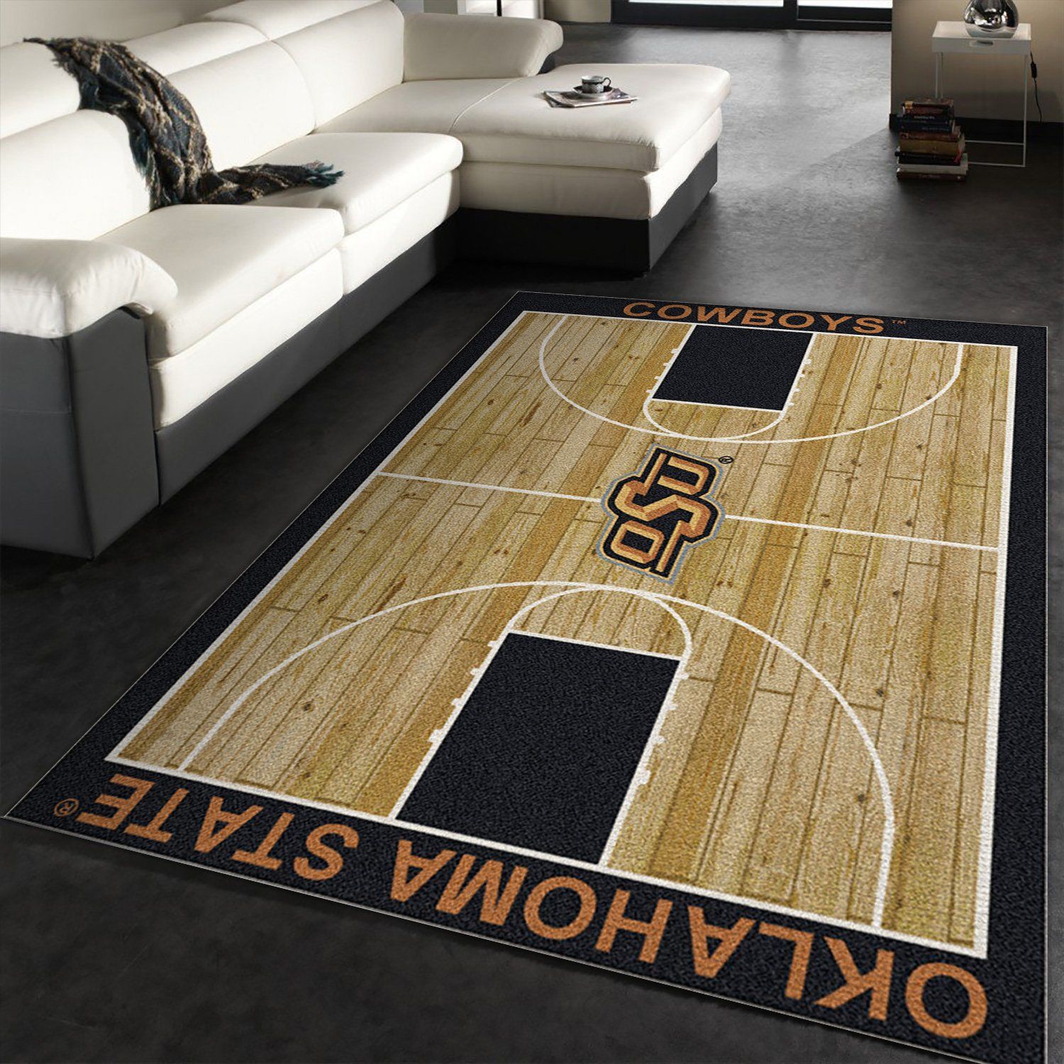 College Home Court Oklahoma State Basketball Team Logo Area Rug