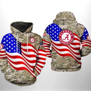 Alabama Crimson Tide NCAA US Flag Camo Veteran 3D Printed Hoodie/Zipper Hoodie