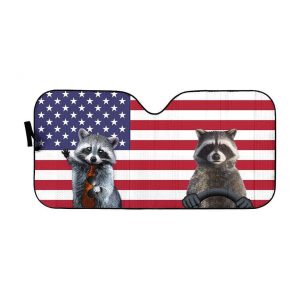 America Raccoon Independence Day Car Auto Sun Shade