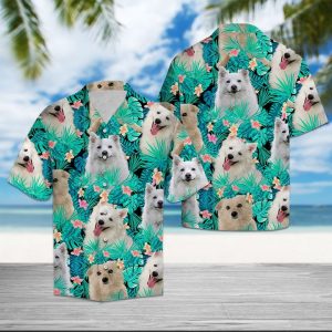 American Eskimo Dog Tropical Hawaiian Shirt Summer Button Up