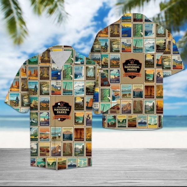 American National Park Hawaiian Shirt Summer Button Up