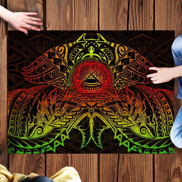 American Samoa Polynesian Reggae Manta Ray Polynesian Tattoo Bn18 Jigsaw Puzzle Set