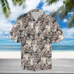 American Shorthair Hawaiian Shirt Summer Button Up
