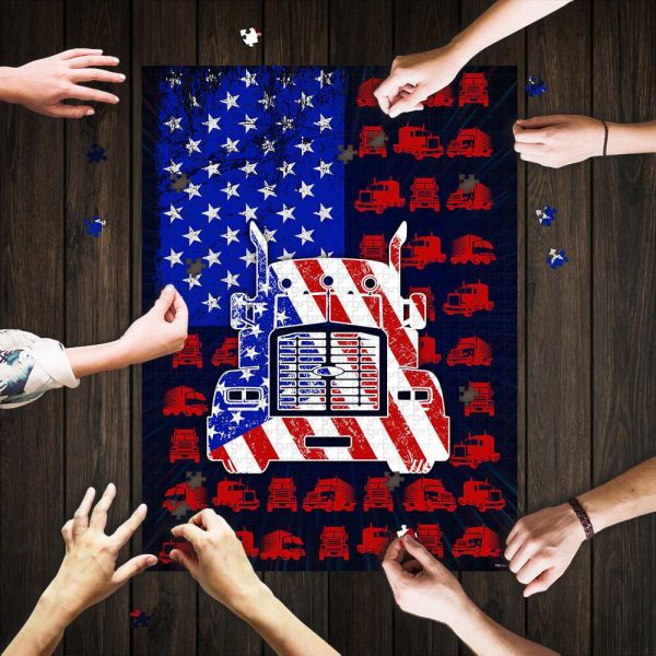 American Trucker 4Th Of July Jigsaw Puzzle Set