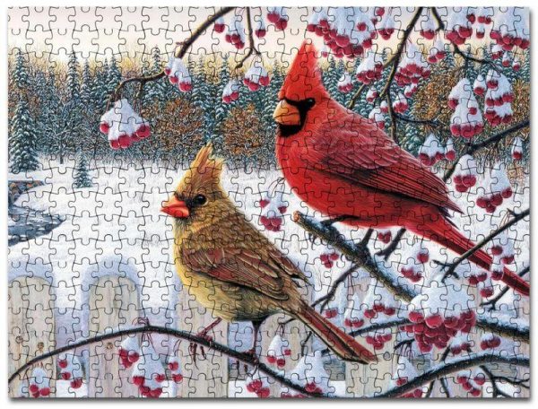 Animal Birds, Cardinal In Winter Jigsaw Puzzle Set