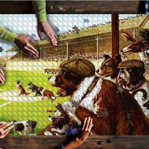 Animal Dogs At Baseball Game Jigsaw Puzzle Set