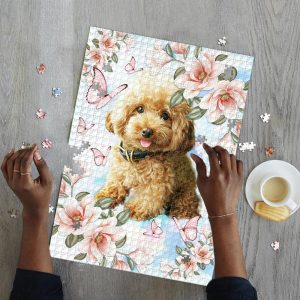 Animal Dogs, Poodle With Flower Jigsaw Puzzle Set