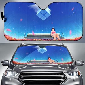 Anime Girl Bench Alone Blue Sky Car Auto Sun Shade