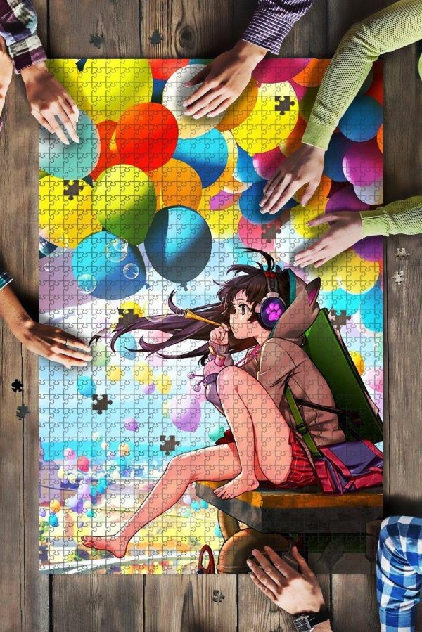 Anime Girl Colorful Balloons Bubbles Dream Girly Jigsaw Puzzle Set