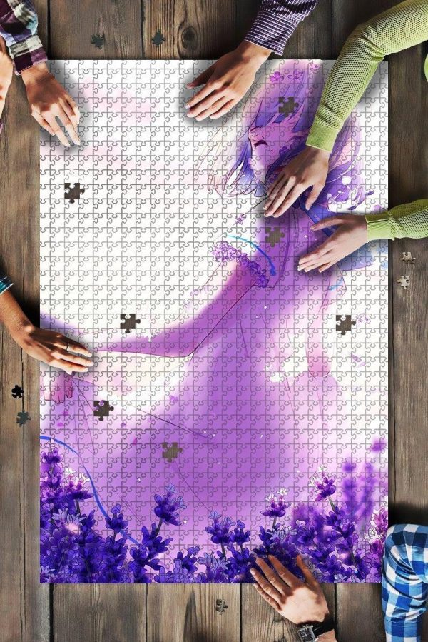 Anime Girl Lavender Flowers Purple Spring Jigsaw Puzzle Set