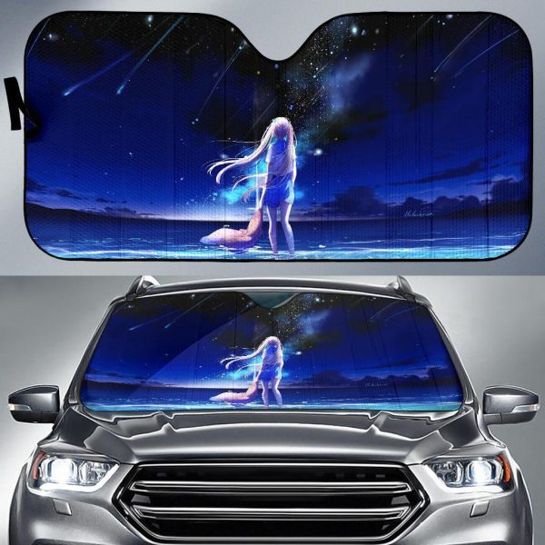 Anime Girl Night Sea Beach Blue Car Auto Sun Shade