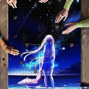 Anime Girl Night Sea Beach Blue Jigsaw Puzzle Set