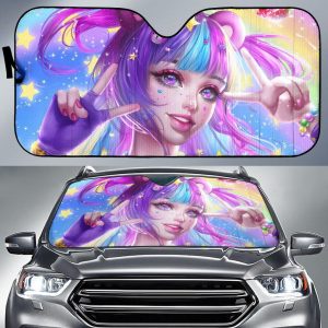 Anime Girl Strawberry Rainbow Colorful Car Auto Sun Shade