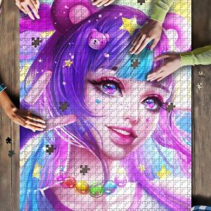 Anime Girl Strawberry Rainbow Colorful Jigsaw Puzzle Set