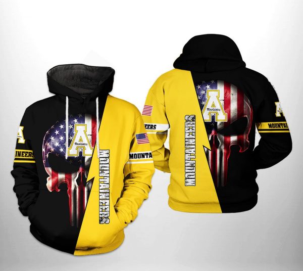 Appalachian State Mountaineers NCAA US Flag Skull 3D Printed Hoodie/Zipper Hoodie