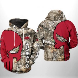Arkansas Razorbacks NCAA Camo Veteran Hunting 3D Printed Hoodie/Zipper Hoodie