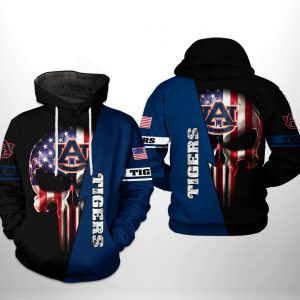 Auburn Tigers NCAA US Flag Skull 3D Printed Hoodie/Zipper Hoodie