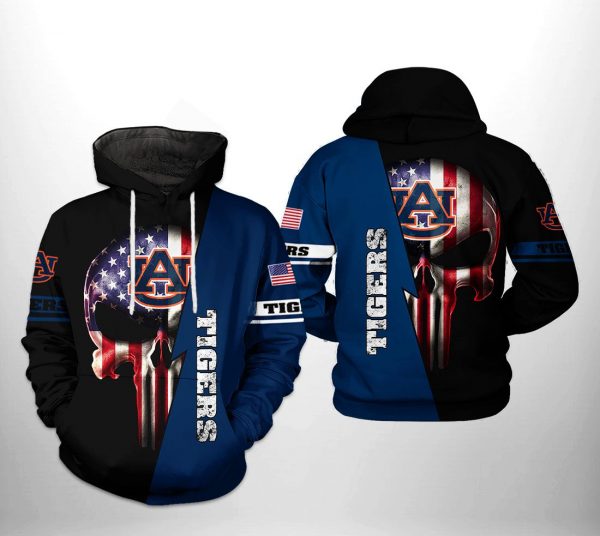 Auburn Tigers NCAA US Flag Skull 3D Printed Hoodie/Zipper Hoodie