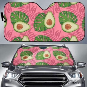 Avocado Slices Leaves Pink Back Ground Car Auto Sun Shade