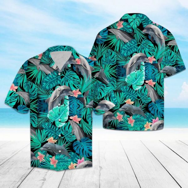 Awesome Dolphin Tropical Hawaiian Shirt Summer Button Up