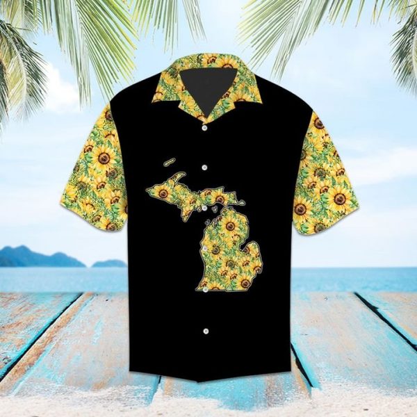 Awesome Michigan Sunflower Hawaiian Shirt Summer Button Up