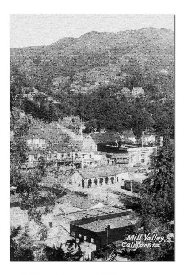 B&W Aerial View Of Mill Valley Jigsaw Puzzle Set