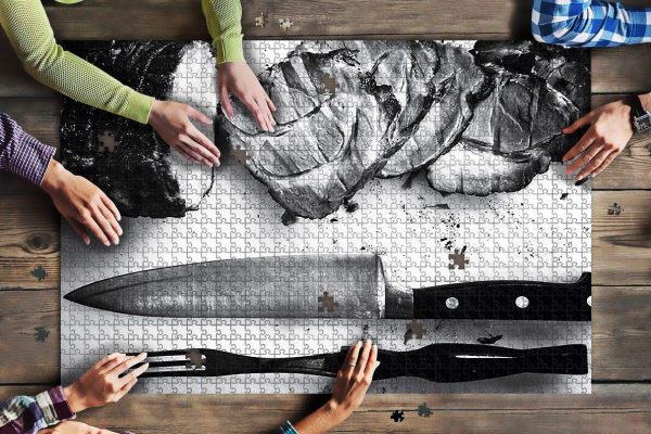 B&W Chef Knife With Meat Jigsaw Puzzle Set