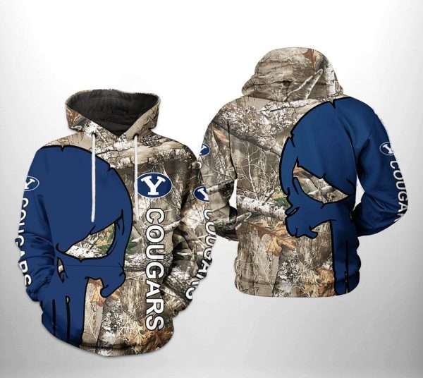 BYU Cougars NCAA Camo Veteran Hunting 3D Printed Hoodie/Zipper Hoodie