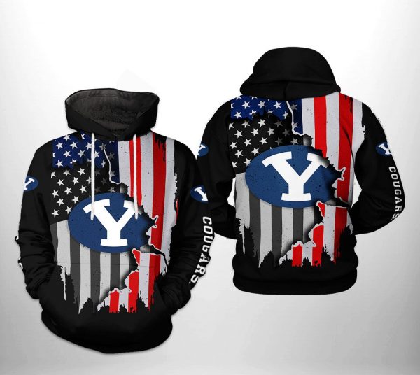 BYU Cougars NCAA US Flag 3D Printed Hoodie/Zipper Hoodie