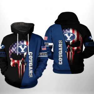 BYU Cougars NCAA US Flag Skull 3D Printed Hoodie/Zipper Hoodie