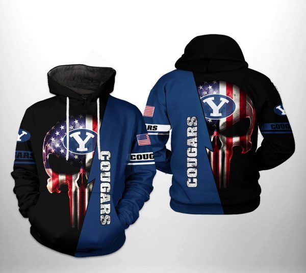 BYU Cougars NCAA US Flag Skull 3D Printed Hoodie/Zipper Hoodie