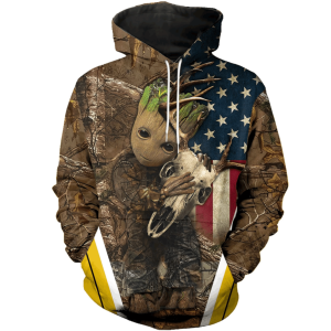 Baby Groot Skull Deer Camo American Flag Deer Hunting 3D Printed Hoodie/Zipper Hoodie