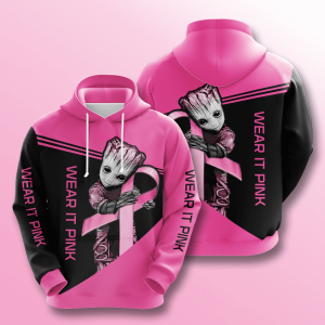 Baby Groot Wear it Pink Breast Cancer 3D Printed Hoodie/Zipper Hoodie