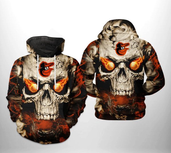 Baltimore Orioles MLB Skull 3D Printed Hoodie/Zipper Hoodie