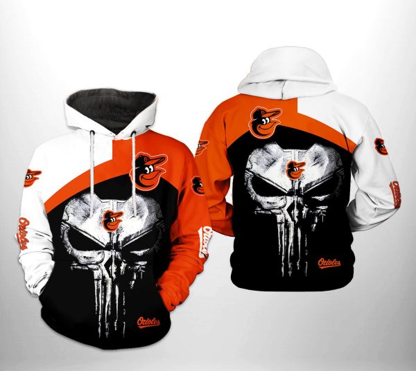 Baltimore Orioles MLB Skull Punisher 3D Printed Hoodie/Zipper Hoodie