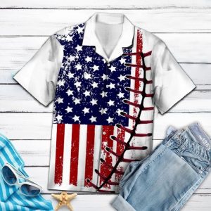 Baseball Usa Flag Hawaiian Shirt Summer Button Up