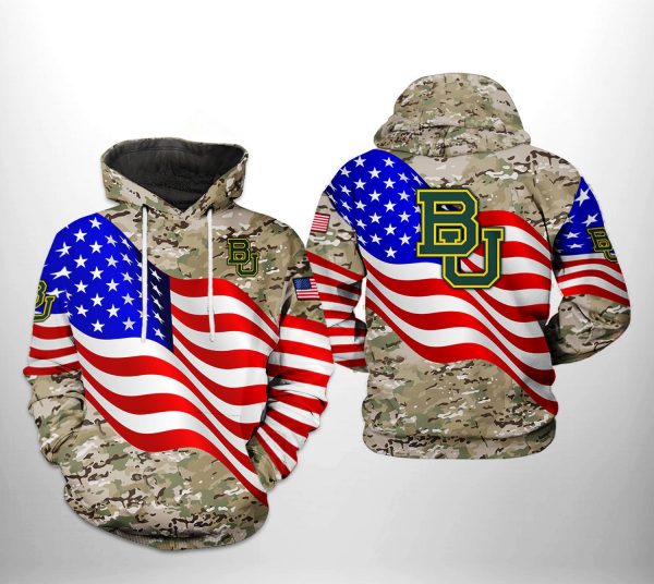 Baylor Bears NCAA US Flag Camo Veteran 3D Printed Hoodie/Zipper Hoodie