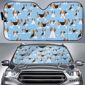 Beagle Dog Blue Background Pattern Car Auto Sun Shade