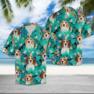 Beagle Tropical Hawaiian Shirt Summer Button Up