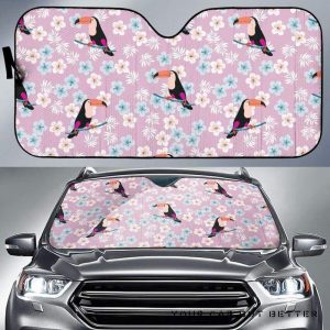 Beautiful Toucan Flower Leaves Car Auto Sun Shade