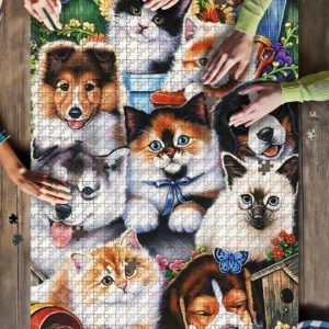 Bernese Mountain Husky Sheltie Beagle And Cats Jigsaw Puzzle Set