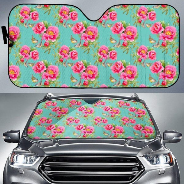 Bird Pink Floral Flower Car Auto Sun Shade