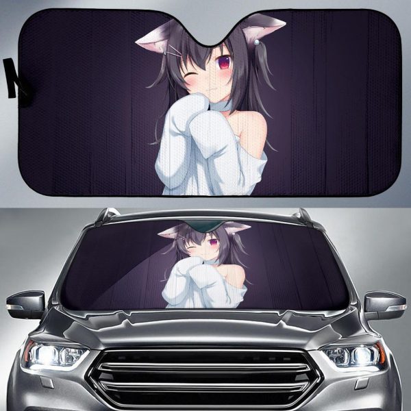 Black Cat Anime Girl Car Auto Sun Shade