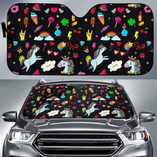 Black Girly Unicorn Car Auto Sun Shade