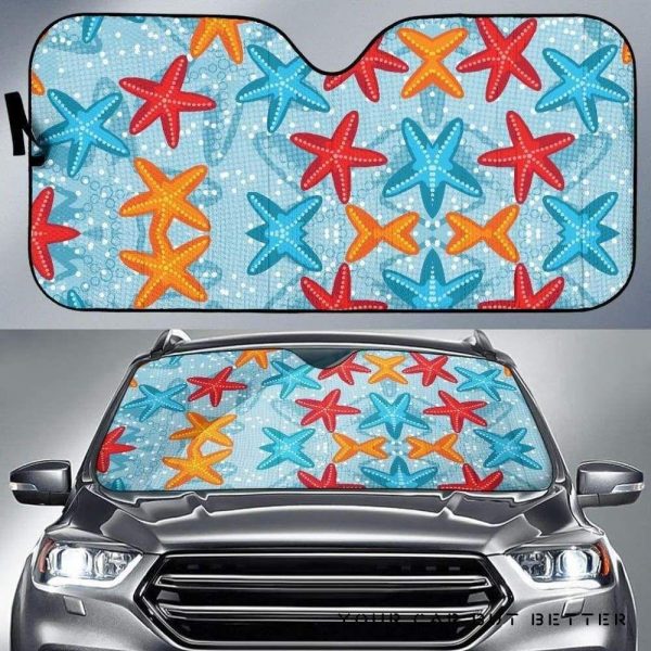 Blue Red Orange Starfish Pattern Car Auto Sun Shade