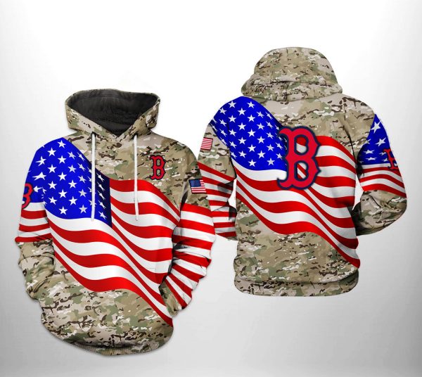 Boston Red Sox MLB US Flag Camo Veteran 3D Printed Hoodie/Zipper Hoodie