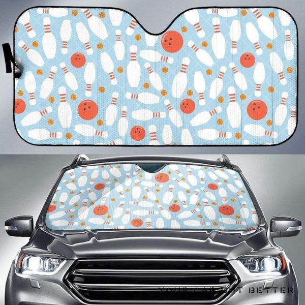 Bowling Ball Bowling Pins Blue Blackground Car Auto Sun Shade