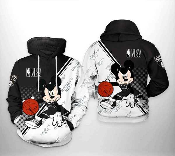 Brooklyn Nets NBA Mickey 3D Printed Hoodie/Zipper Hoodie