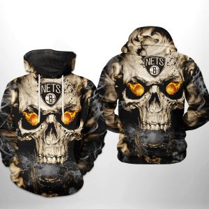 Brooklyn Nets NBA Skull 3D Printed Hoodie/Zipper Hoodie