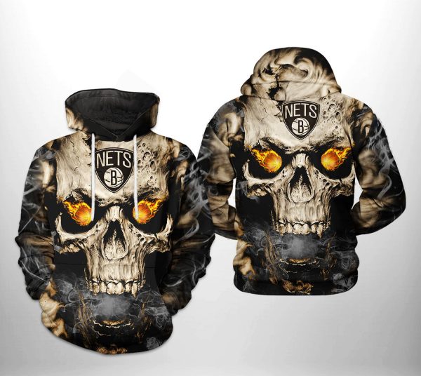 Brooklyn Nets NBA Skull 3D Printed Hoodie/Zipper Hoodie